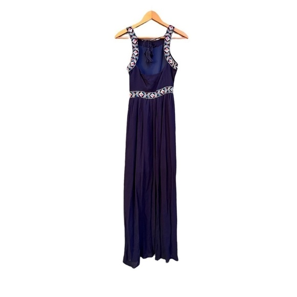 CUPCAKES AND CASHMERE Sleeveless Embroidery Navy Blue Long Maxi Dress Size 0 - Picture 2 of 8
